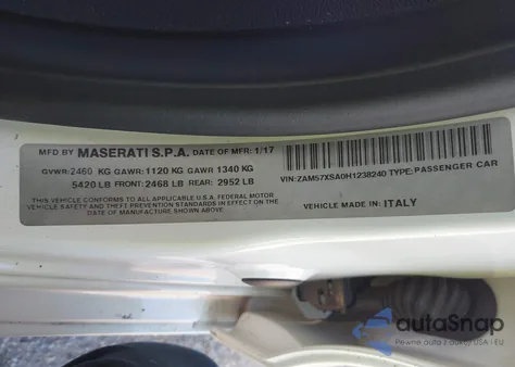 2017 Maserati Ghibli z USA, uszkodzony, nr VIN ZAM57XSA0H1238240